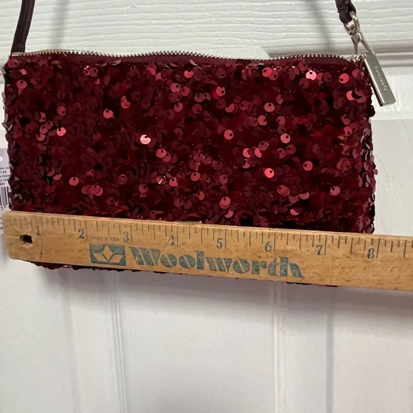 Kate Spade NY Kiki Sequin Fabric Convertible Bag Purse Wristlet Deep Berry NWT - Picture 15 of 16